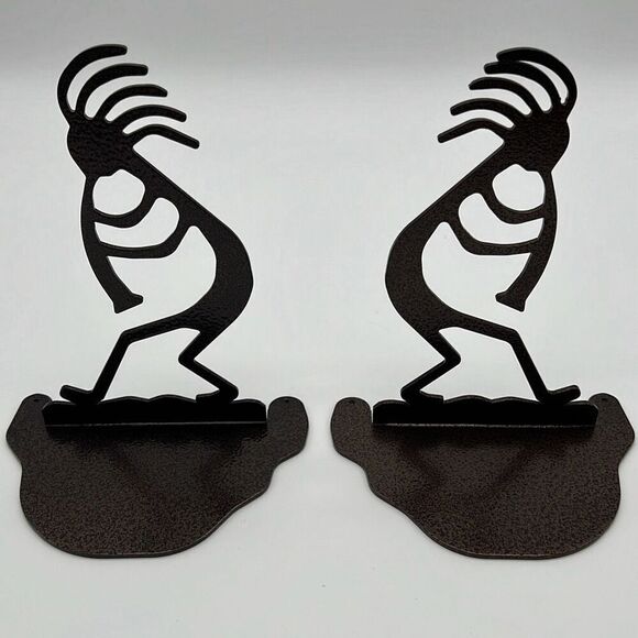 Kokopelli Native American Book Ends Lazart Collectors Series Black Metal 2 Piece - Picture 9 of 9